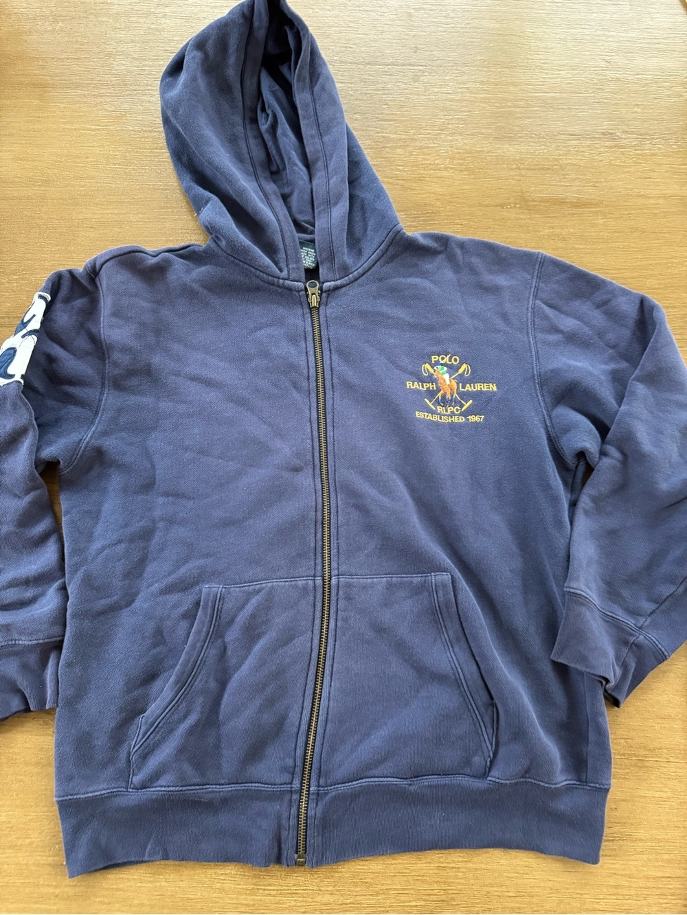 Ralph Lauren Kids Navy Zip Front Hoodie with Yellow Logo